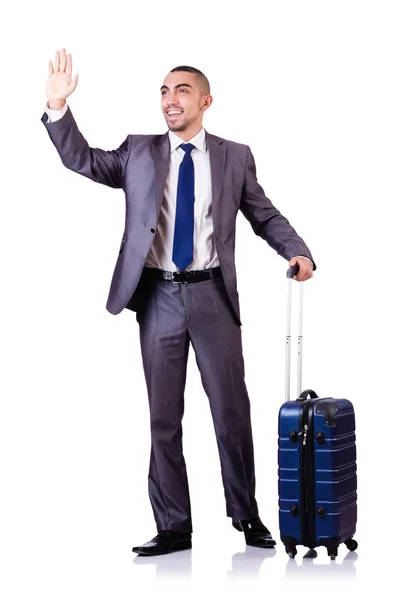 Businessman with luggage on white Royalty Free Stock Photos