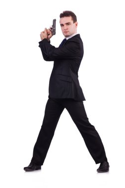 Silahlı beyaz izole iş adamı