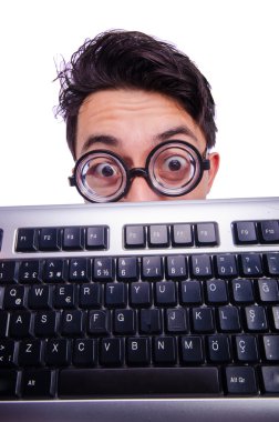 Funny computer geek isolated on white