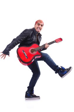Gitarist beyaz üzerine izole