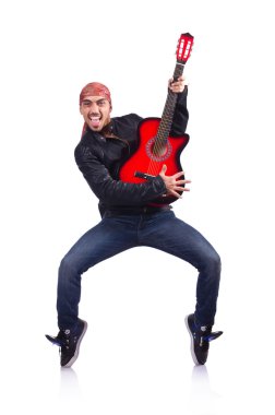 Gitarist beyaz üzerine izole