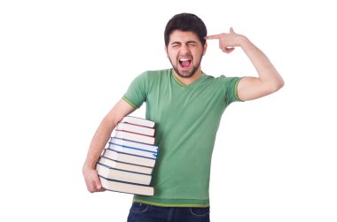 Beyaz hakkında bir sürü kitabı olan bir öğrenci.