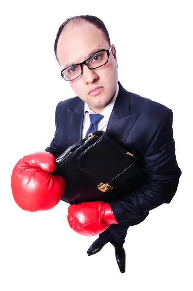 Young businessman boxer isolated on white — Stock Photo, Image