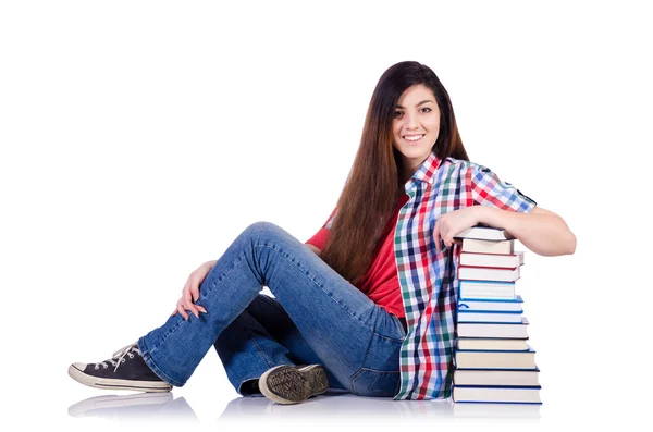 Student with books isolated on white — Stock Photo, Image