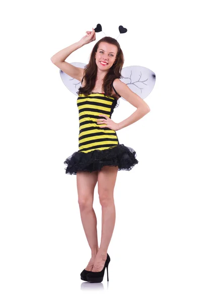Woman in bee costume isolated on white — Stock Photo, Image