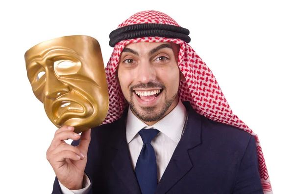 Hombre árabe con máscara en blanco — Foto de Stock
