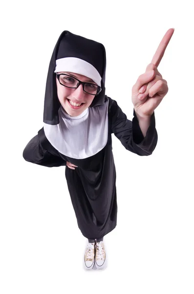 흰색 배경에 고립 된 재미 있는 수녀 — 스톡 사진