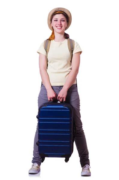 Jeune femme prête pour les vacances d'été sur blanc — Photo