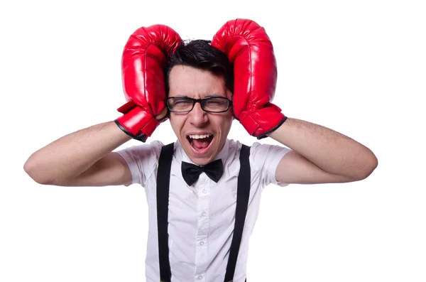 Boxeador divertido aislado en el fondo blanco — Foto de Stock