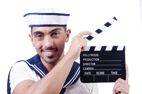 Filmlerde alkış tutan beyaz bir denizci. — Stok fotoğraf