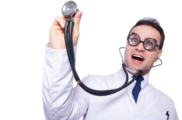 Grappige dokter geïsoleerd op de witte — Stockfoto