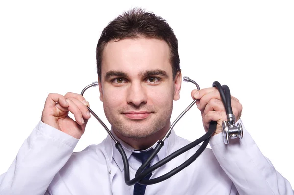Grappige dokter geïsoleerd op de witte — Stockfoto