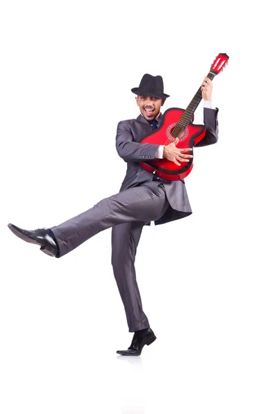Guitar player isolated on the white — Stock Photo, Image