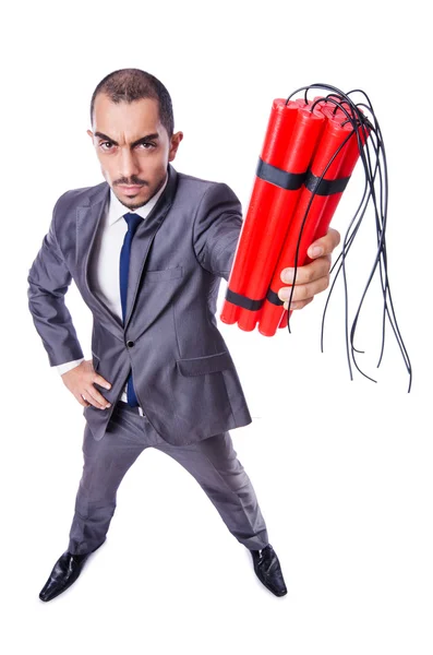 Businessman with dynamite isolated on white — Stock Photo, Image