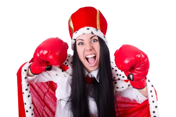 Businesswoman queen with boxing gloves — Stock Photo, Image