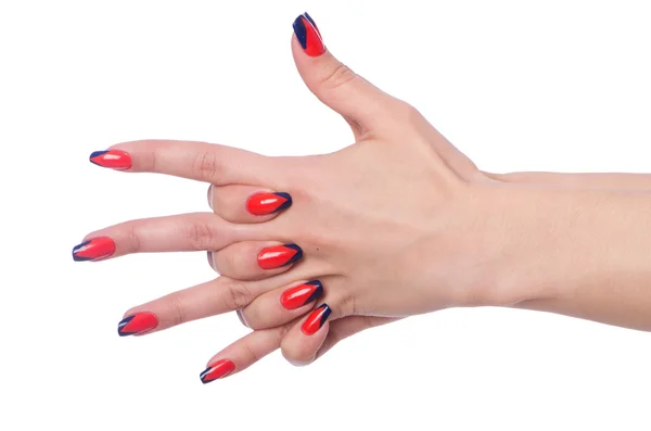 Conceito de arte de unhas com as mãos no branco — Fotografia de Stock