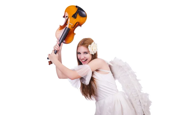 Young violin player isolated on white — Stock Photo, Image