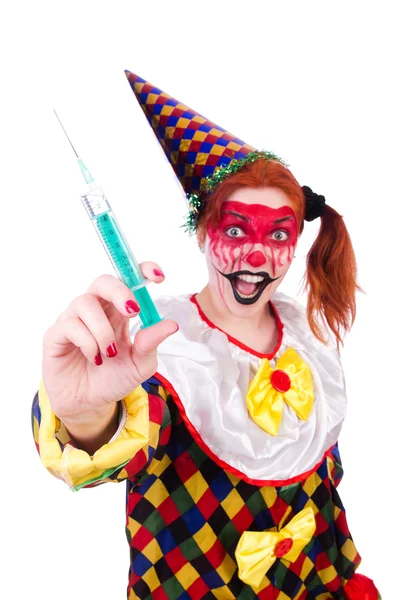 Clown in het kostuum geïsoleerd op wit — Stockfoto