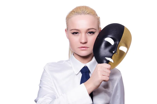 Woman with mask in hypocrisy concept — Stock Photo, Image