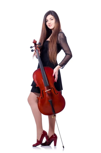 Young performer with violin on white — Stock Photo, Image