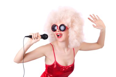 pop yıldızı beyaz üzerinde mikrofon ile