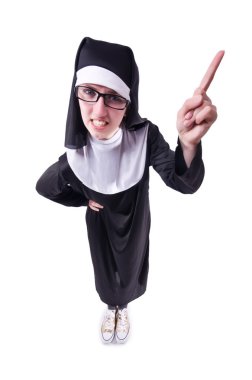 Beyaz arka plan üzerinde izole komik Rahibe