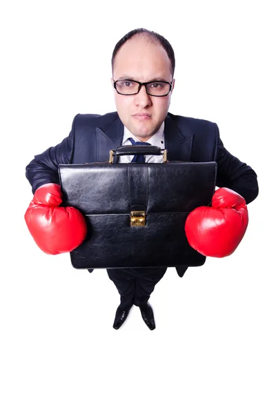 Jonge zakenman bokser geïsoleerd op wit — Stockfoto