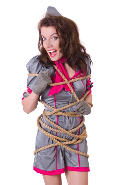 Stewardess mit Seil gefesselt — Stockfoto