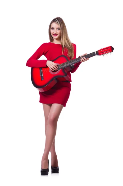 Guitar player woman isolated on white — Stock Photo, Image