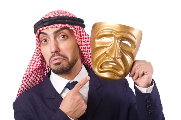 Arab man with mask on white — Stock Photo, Image