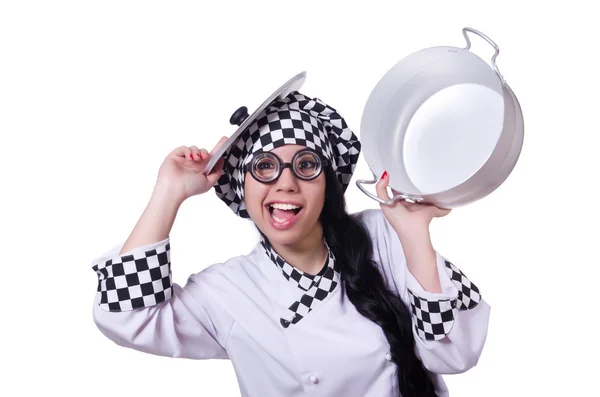 Jovem cozinheiro isolado no branco — Fotografia de Stock