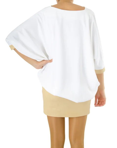Frau im Modekleidungskonzept auf Weiß — Stockfoto