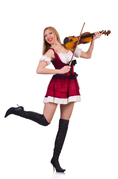 Chica tocando el violín en blanco —  Fotos de Stock