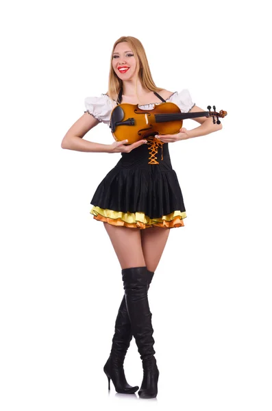 Fata cântă la vioară pe alb — Fotografie, imagine de stoc