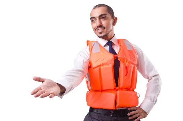 Man in life jacket isolated on white — Stock Photo, Image