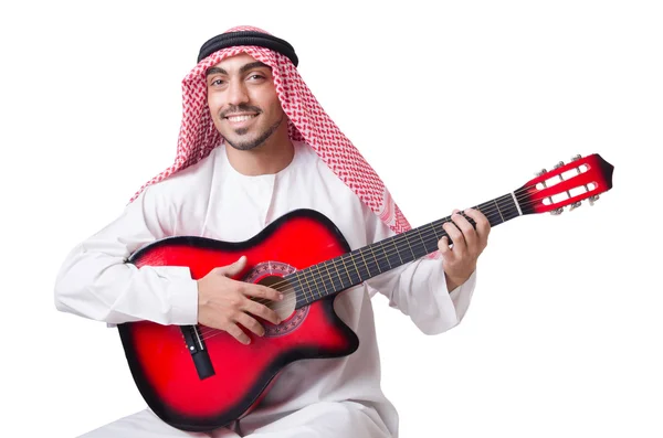 Arab man playing guitar isolated on white — Stock Photo, Image