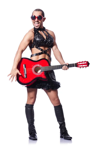 기타를 단 여자 옷을 입은 남자 — 스톡 사진