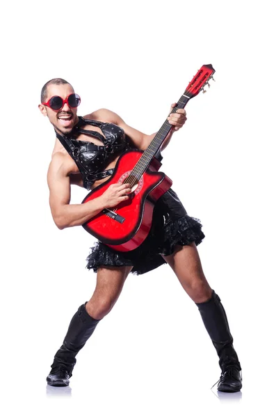 Homem em roupa de mulher com guitarra — Fotografia de Stock