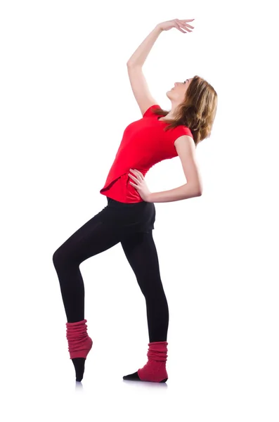 Young gymnast exercising on white — Stock Photo, Image