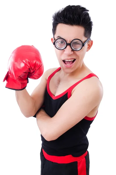 Boxeador divertido aislado en el fondo blanco — Foto de Stock