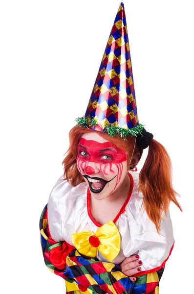 Clown in het kostuum geïsoleerd op wit — Stockfoto