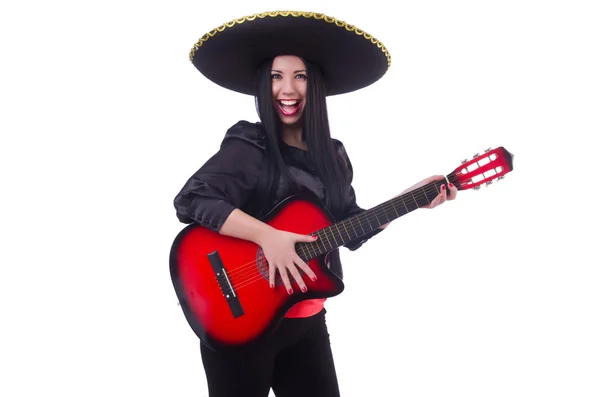 Guitarrista isolado no branco — Fotografia de Stock