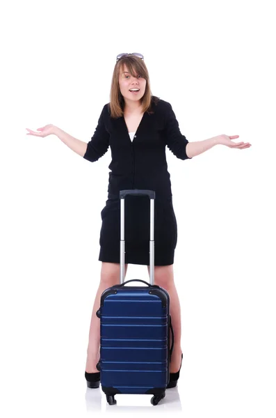 Young girl traveller isolated on white — Stock Photo, Image