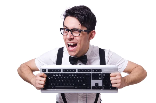 Funny computer geek isolated on white Telifsiz Stok Imajlar