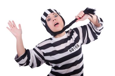 Çizgili üniformalı mahkum beyaz üzerine