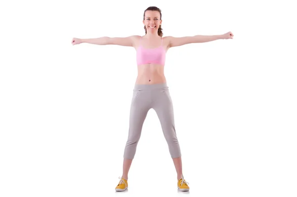 Young woman doing exercises on white — Stock Photo, Image