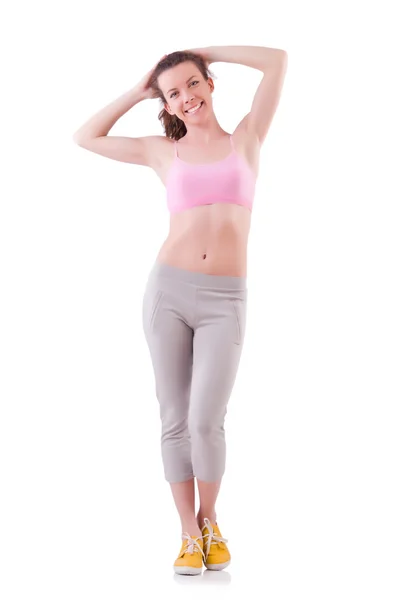 Young woman doing exercises on white — Stock Photo, Image