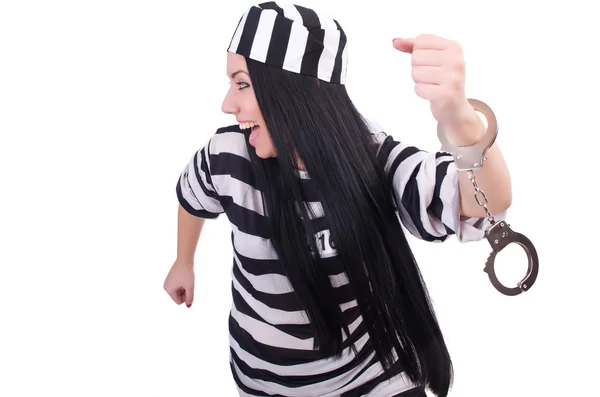 Prisoner in striped uniform on white — Stock Photo, Image