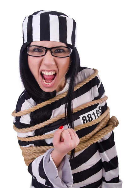 Prisoner in striped uniform on white — Stock Photo, Image
