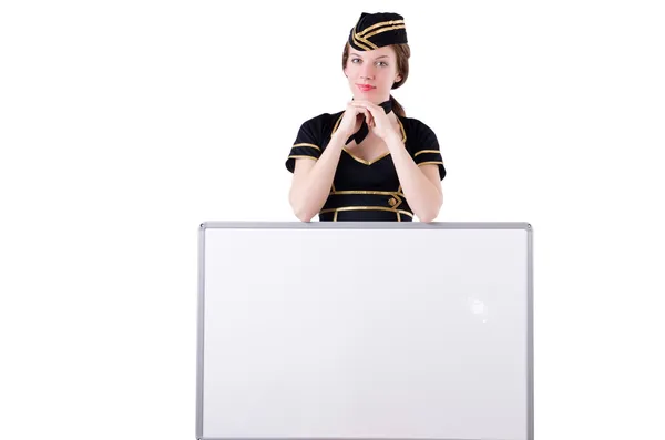 Stewardess az üres tábla, fehér — Stock Fotó